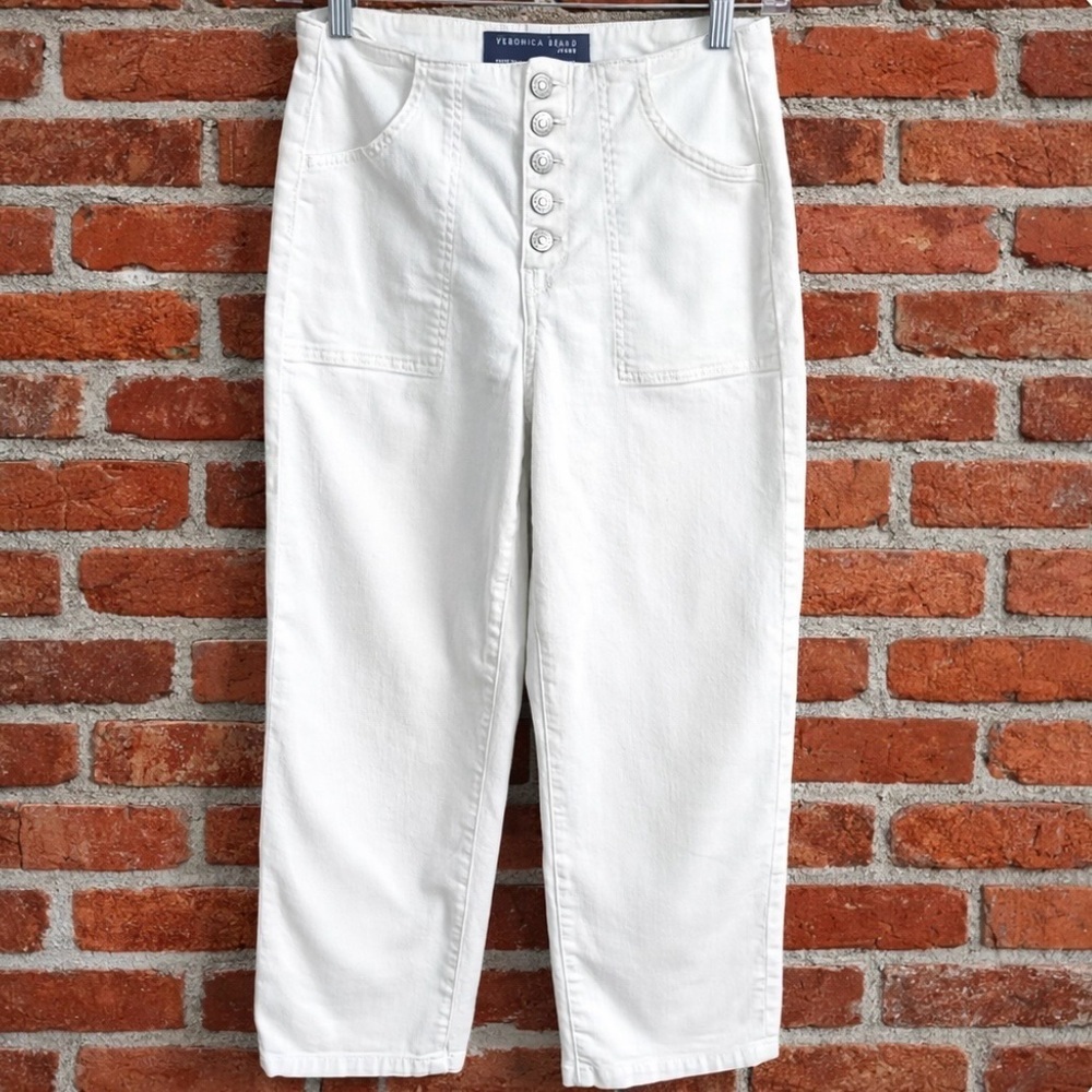 Veronica Beard Crosbie White Wide Leg Crop Jeans High Rise Button Fly 25 - Picture 2 of 8